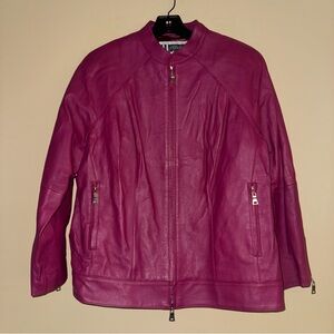 Vintage JL Studio Jessica London Hot Pink 100% Leather Jacket Size 18W